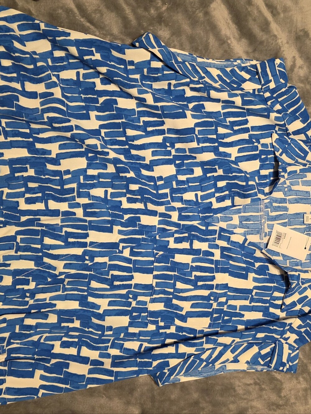 Women's Blue & White Patterned Short-Sleeve Blouse